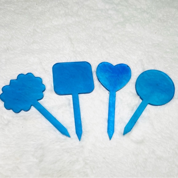 Set of 4 Translucent Blue Plant Markers Hand Crafted Resin Gift Set Cake Toppers - Picture 5 of 8